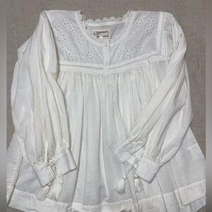 Current Elliot white blouse with tassle ties on cuffs